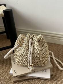 Bolso Bandolera Mini Tipo Cubo con Cadena de Color Liso de Moda - Caqui - Ver 5