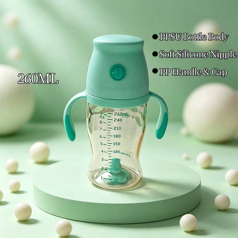 1件 160ml/260ml PPSU材質嬰兒奶瓶,附易握手柄、矽膠奶嘴,防漏易吸,適合6個月及以上嬰兒 - 彩色 - 查看 1