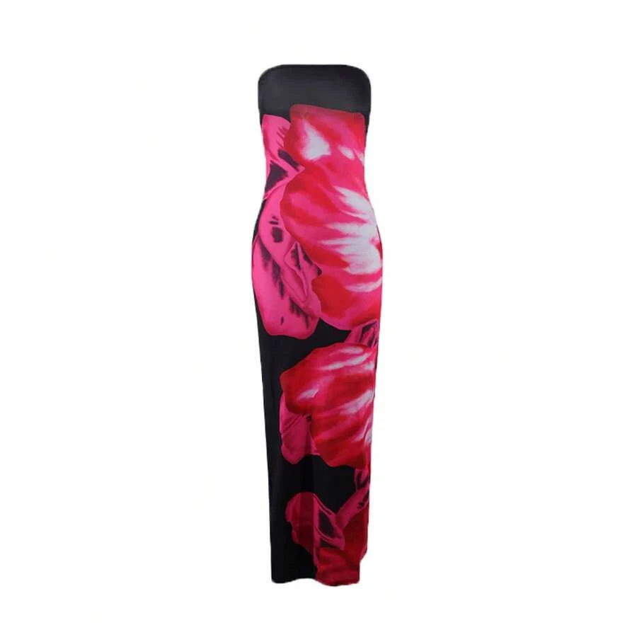 Sexy, Fitted, Printed, Strapless Dress With A Slit And A Body-Hugging Cut. - 黑色 - 查看 1