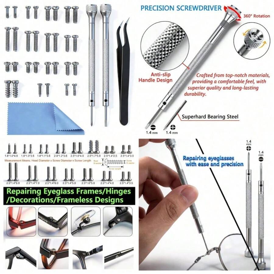 Eyeglass Repair Kit With Screws - All-In-One Glasses Repair Kit With Precision Screwdriver, Tweezers, Cleaning Cloth And Screws For Glasses - 1 - View 1