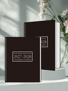 BUBU 1件 2027-2028月曆計畫本，2年期螺旋裝訂桌曆筆記本，含備註區與3頁貼紙頁，大書寫空間，月計畫筆記本，辦公桌配件，返校用品，大學必需品，房間裝飾 - 黑色 - 查看 6