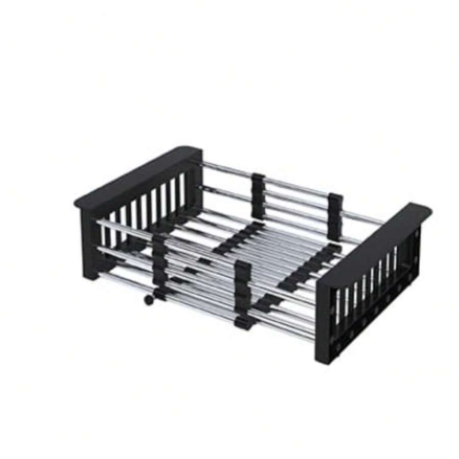 ASEANAO - Estante de secado de cocina de acero inoxidable, cesta de drenaje retráctil con reposabrazos ajustable, estante para secar platos sobre el fregadero pequeño - Negro pequeño - Ver 1