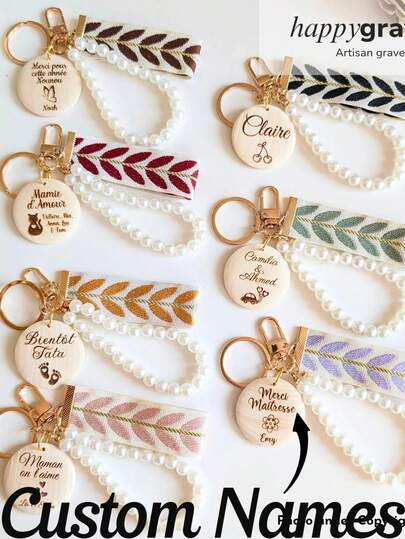 Keychain With Lanyard And Bead With Personalized Medallion - Gift For Birthdays, Mother's Day, Grandmothers, Fathers, Grandfathers