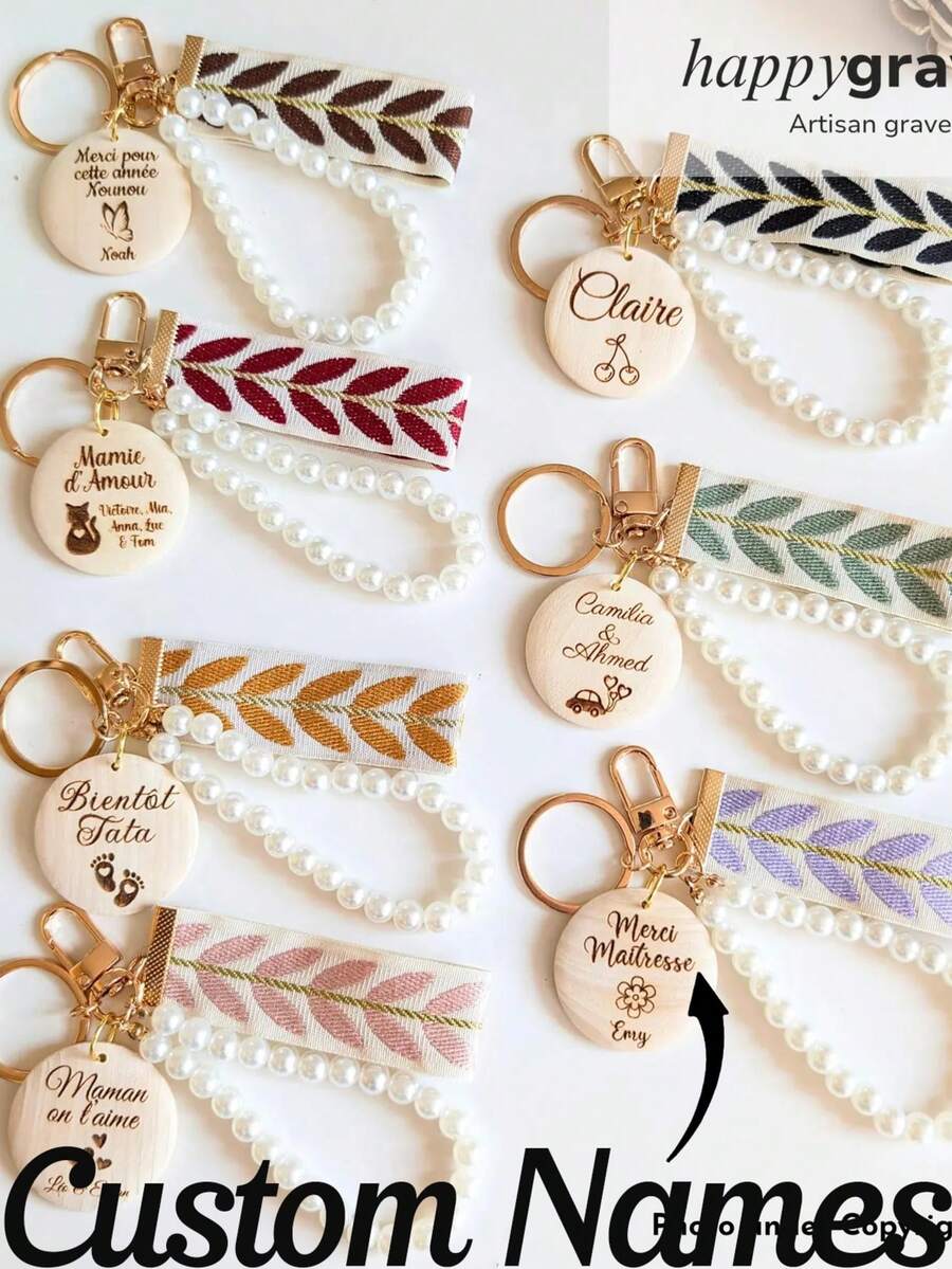 Portachiavi con cordino e perline, medaglia personalizzata - Regalo per compleanno, Festa della Mamma, Nonna, Papà, Nonno