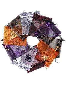 10pcs Halloween Drawstring Gauze Bags - Spider Web Print Bags, (Spider Web, Bat, Pumpkin) Candy Jewelry Gift Bags, Drawstring Mesh Gift Bags, Multi-Color Printed Packaging Candy Bags, Holiday Gift Bags, Jewelry Storage Bags, Event Party Gift Bags - Halloween, Christmas, Thanksgiving Family Friends Holiday Party - Gift Storage, Handmade Enthusiast Gift - Multiple Styles - View 7