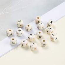 50 Pcs Bulk Natural Wood Letter Cube Beads, Printed English Alphabet Beads DIY Jewelry Charms For Bracelets, Necklaces & Handicraft Projects - Random Letters A-z - View 1