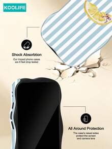 KOOLIFE 1-Piece White Phone Case With Light Blue Hand-Painted Striped Pattern, Suitable For Phone 17 Pro Max, And Also For IPhone 16 Pro Max, 15 Pro Max, And 14 Pro Max. A High-End, Fashionable, And Fun Korean-Style Phone Case, Compatible With 11/12/13/14/15/16 Pro Max. - Blue and White Striped Lemon - View 3