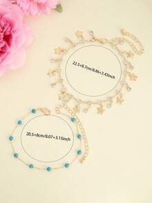 2pcs/Set Turquoise Anklet With Butterfly, Rhinestone Tassel, Perfect For Summer Daily/Beach Vacation, Western Jewelry - one-size - View 2