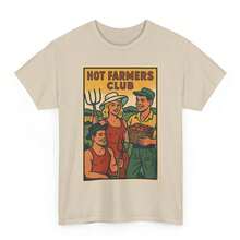 Hot Farmer Club T-Shirt: Retro Comic Graphic Tee-Unisex Women & Men's Daily WearCamiseta blanca bonita de verano, prendas, ropa informal, camisetas cómodas - Albaricoque - Ver 1