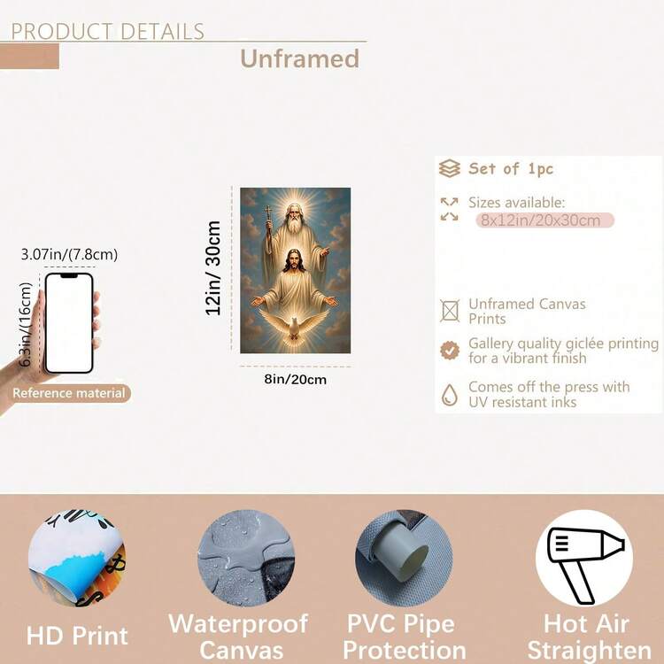 1pc Unframed 2D Flat Canvas Wall Art - The Holy Trinity: God, Jesus And The Holy Spirit - J - View 15