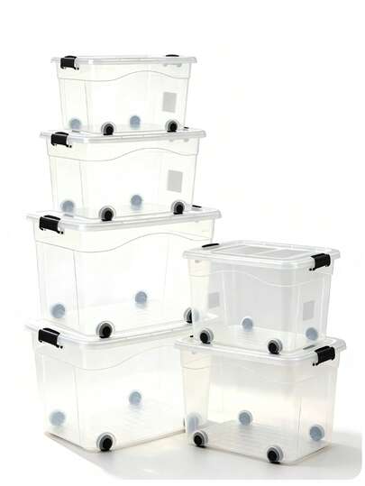 Stackable Multi-Functional Storage Boxes And Baskets With Transparent Wheels (1-2 Pieces) Are Available In Multiple Sizes. The Boxes Are Sturdy, Durable, And Resistant To Deformation, Suitable For Bedrooms, Living Rooms, Storage Rooms, Pantry Rooms, Offices, And Garages.