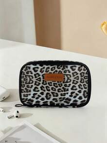 1pc Back To School Must-Have! Sweet & Cool Leopard Print Large Capacity Digital Storage Bag, Student Desk Organizer, Say Goodbye To Cable Tangle Hassle, Highly Attractive Portable Power Bank & Earphone Storage Pouch - Multicolor - View 13