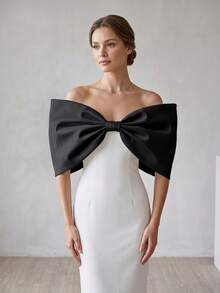 1pc White Satin Exaggerated Wedding Bridal Fluffy 3D Bow Shawl Accessory - Multicolor - View 4