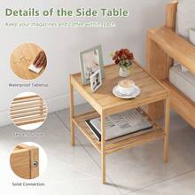 2 Pack Bamboo Compact Nightstand 2-Tier Side Table With Bottom Shelf Square End Table For Small Space Living Room Bedroom - Caqui - Ver 5