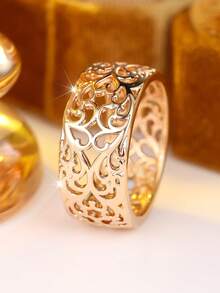 1 Elegant And Stylish Openwork Heart-And-Vine Ring-Perfect For Everyday Wear Or As An Accessory For Your Commute. - Yellow Gold - View 3