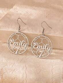 1pc Personalized Custom Name Football Pendant Earrings For Women, Customized Football Number Dangle Earrings, Stainless Steel Earrings, Sports Fan Jewelry - Multicolor - View 3