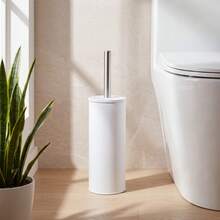 Inde CONFORTIME | White Stainless Steel Toilet Brush Holder With Lid, Bathroom Brush With Cylindrical Holder And Inner Cup, Minimalist Toilet Brush Holder, Bathroom Accessories - White Toilet Brush Holder - View 4