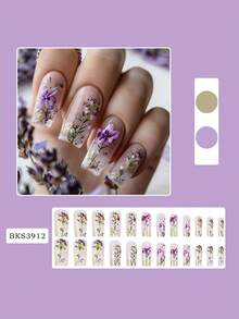 24pcs Mid-Length Ballet-Style Fake Nails, Simple Purple Floral Ins-Style Press-On Nails, Detachable Full Coverage, Perfect For Parties, Proms, And Everyday Wear - Purple - View 2
