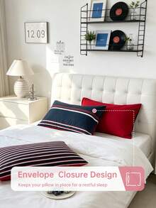 HONEYMOON 2件組條紋印花枕套（不含填充物），柔軟布料，適用於客廳、臥室居家裝飾，沙發靠墊套、汽車枕套，四季通用，可機洗 - 彩色 - 查看 5