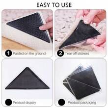 4/8pcs Triangle Carpet Non-Slip Stickers, Washable And Reusable Carpet Grippers, Non-Slip Rubber Pads, Patch Tape For Tile Floor Carpet Corners - Black - View 5