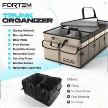 FORTEM Car And SUV Trunk Organizer - Car Storage Organizer - Large Foldable Box With 2 Compartments - Non-Slip Base - Adjustable Straps - Removable Lid (Black) - 曬黑的 - 查看 7