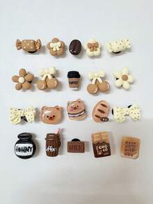 20pcs Cartoon Cherry Bow Coffee Bear Resin Flower Candy Coffee Color Resin Shoe Accessories Set, DIY Shoe Decoration - Multicolor - View 6