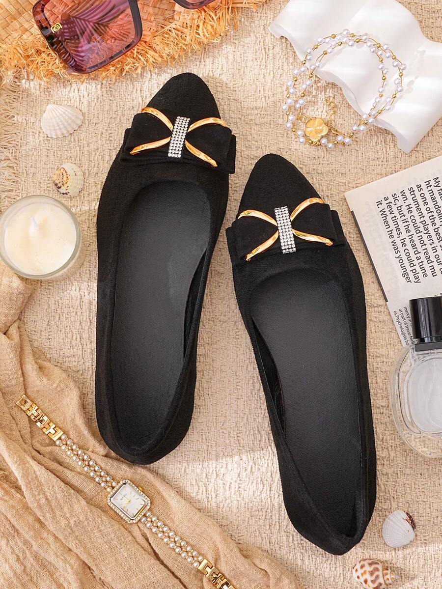 Runs Half Size Small, Women's Butterfly Rhinestone Black Pointed Toe Flat Shoes, Lightweight And Comfortable, Suitable For All Seasons