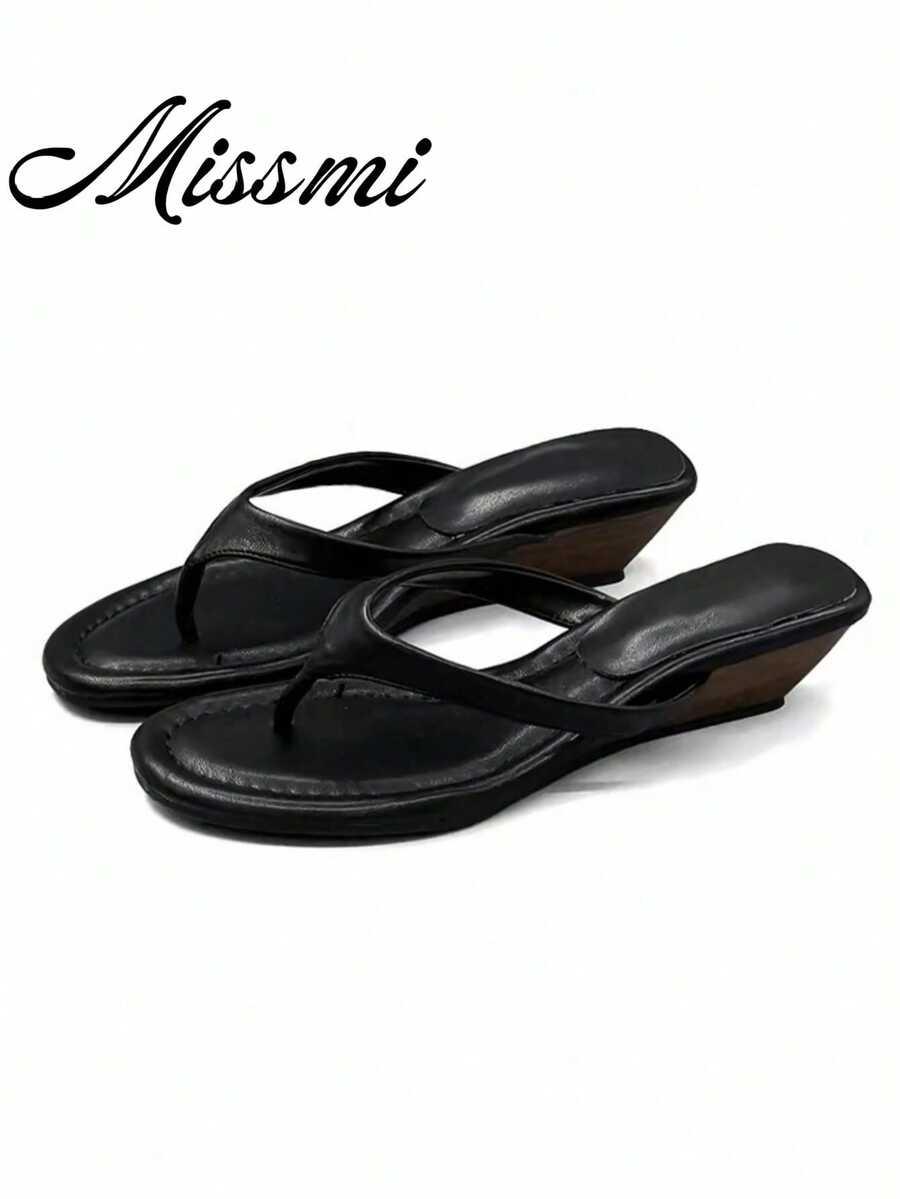 Sandal Selop Bertumit Rendah Suede Gaya Prancis Terbaru Musim Panas 2026, Sandal Selop Serbaguna untuk Aktivitas Luar Ruangan - Hitam - View 1