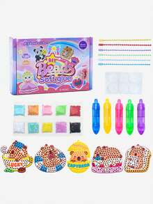Juego de cuentas para niños, kit de arte con bolígrafo de cuentas y mosaico, juego de concentración, pintura de diamantes, set de manualidades DIY hecho a mano, con bolígrafos de cuentas coloridos y plantillas divertidas, actividad creativa para niños y niñas (colores de accesorios aleatorios) - Multicolor - Ver 10