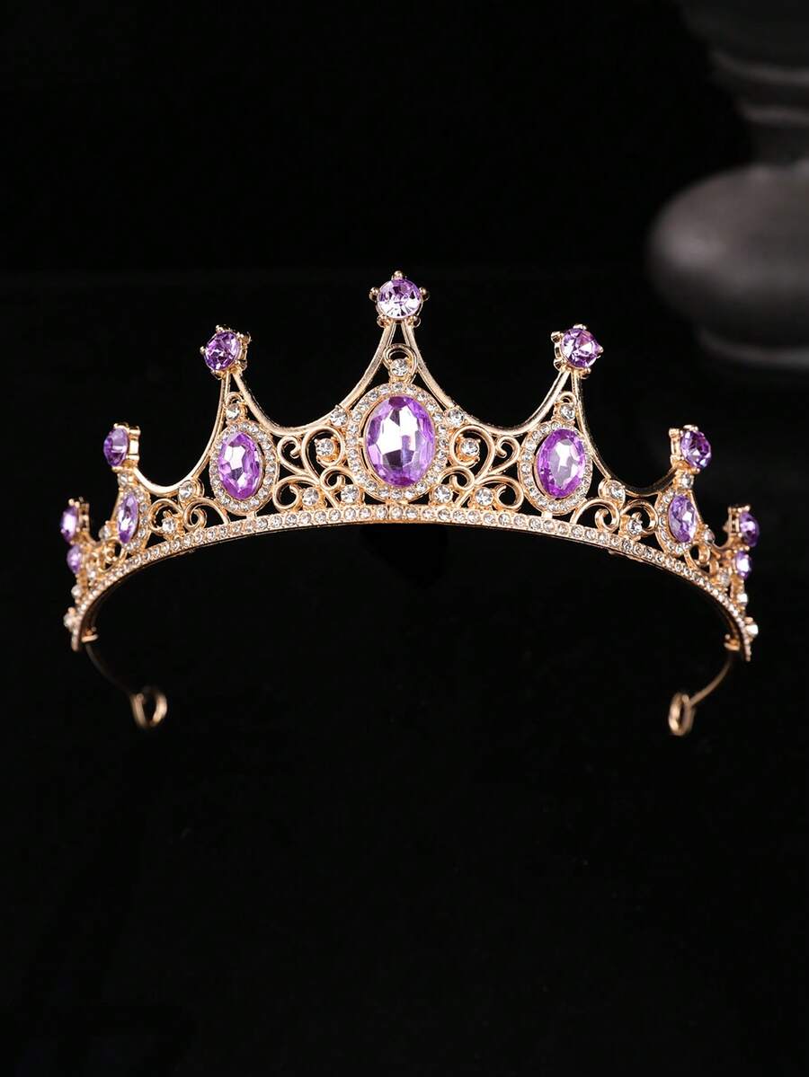1 buah Mahkota Paduan Logam yang Indah dan Modis, Cocok Sebagai Aksesori Rambut untuk Pesta Pernikahan Wanita, Hadiah Pesta Ulang Tahun Putri, Aksesori Kostum Pertunjukan, Mahkota untuk Pesta Rias Wajah - Purple - View 1