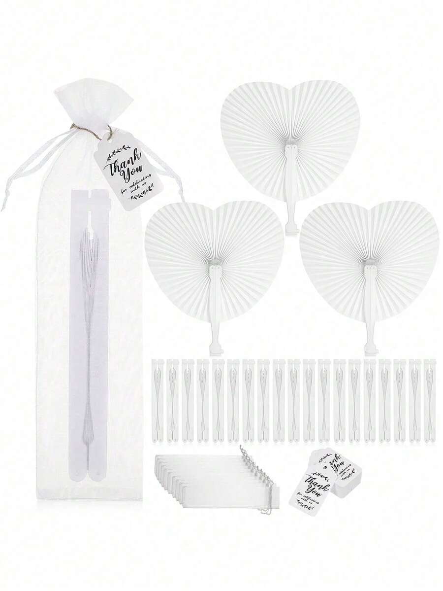 1/3/9/15/30pcs/Set, Elegant Heart-Shaped Folding Fan Set, Folding Fan With Gift Bag And Thank You Card Set, Thank You Card, Bridal Handheld Folding Fan, Bachelorette Party Wedding Bridal Shower Decoration, Bridesmaid Handheld Folding Fan, Heart-Shaped Folding Fan, Blank Paper Hand Fan With Plastic Handle, Stage Prop, DIY Painting, Birthday Wedding Party Decoration, Wedding Gift Set, Romantic Decoration, Multi-Piece Party Gift Pack - Multicolor - View 1