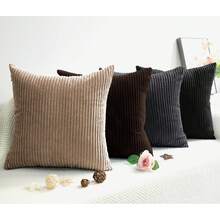 1 Housse De Coussin En Velours Côtelé, Douce Et Doublée De Flanelle, Pour Canapé, Lit Et Salon, 40 X 40 Cm / 55 X 55 Cm - Brun clair - Voir 5