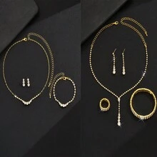 4件套简约云朵毕业季首饰套装：项链、耳环、手链，情人节配饰，夏季饰品 - 金色 - 查看 6