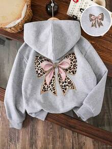 Tween Girl Bow Pattern Warm Sweatshirt - Grey - View 1