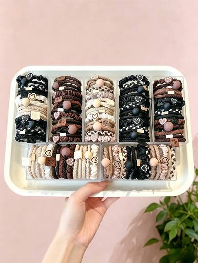 5/10/20pcs/Set Minimalist Coffee-Tone Multi-Style Decorative Hair Scrunchies, Vintage Hair Accessories, Milk Tea, Coffee Brown, Beige And Other Color Combinations With Different Styles, Built-In Minimalist Vintage Feel - Suitable For Girls And Women, Applicable For Daily Outings, Vacations, Parties, Graduation Season, School, Random Colors