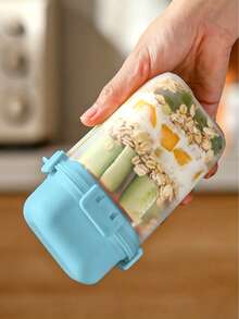 Taza de ensalada de plástico de gran capacidad, portátil y ligera, de doble capa, con capas superior e inferior reversibles y apilables, con doble sellado a prueba de fugas, fácil de limpiar, ideal para yogur, avena, meriendas saludables, picnic, almuerzo y desayuno - Multicolor - Ver 5