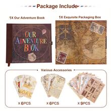 Our Adventure Book Retro Vintage, 146 Pages DIY Scrapbook Photo Album Travel Diary, Multipurpose Guestbook Memory Journal, Ideal Gift For Wedding Anniversary Travel Baby Friends Souvenir Keepsake - 復古色 - 查看 9
