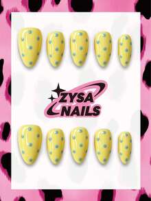 Zysa 10 piezas de uñas postizas hechas a mano, uñas cortas para vacaciones de verano, fiesta de graduación - Multicolor - Ver 1