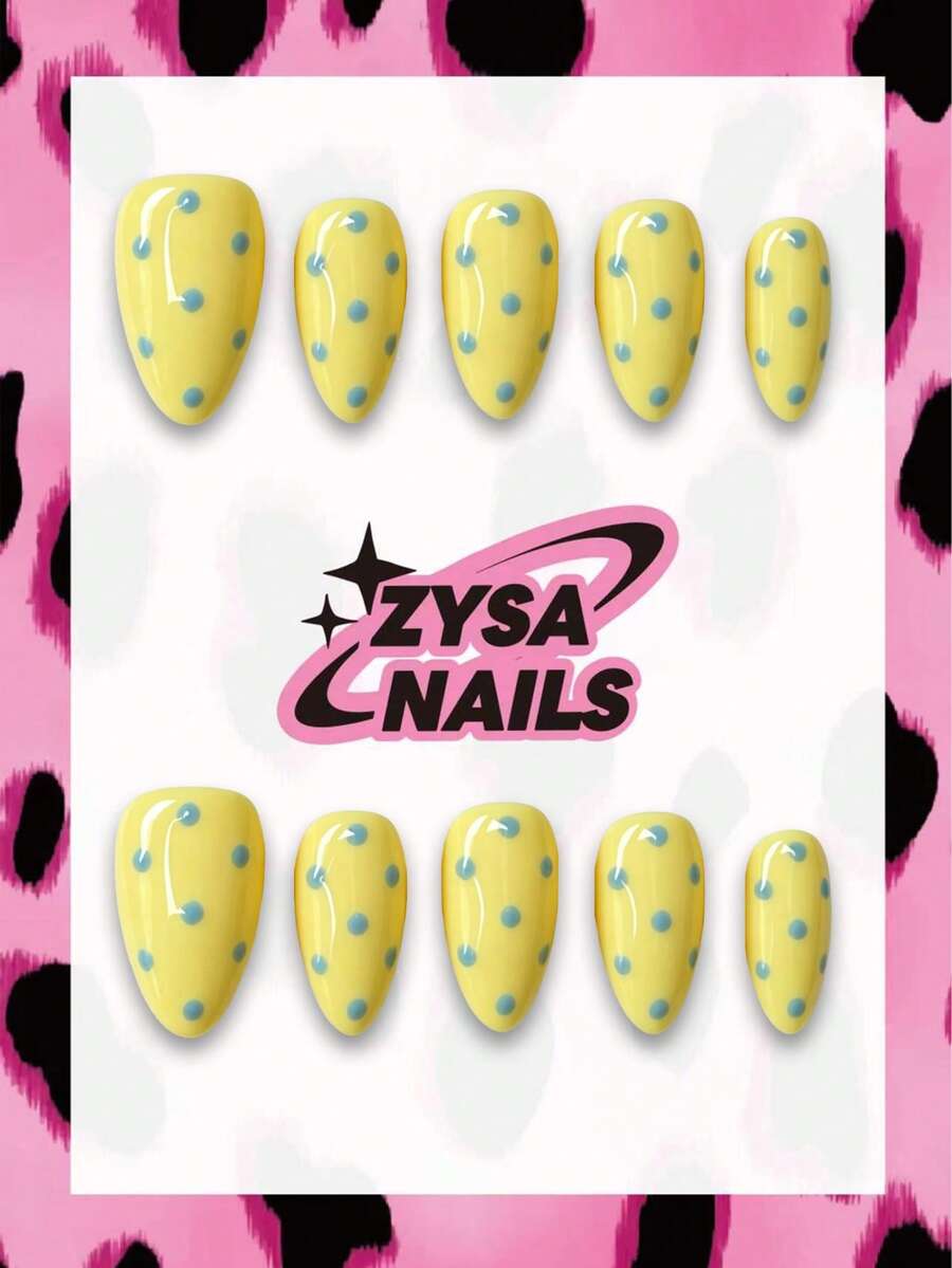 Zysa 10 piezas de uñas postizas hechas a mano, uñas cortas para vacaciones de verano, fiesta de graduación - Multicolor - Ver 1