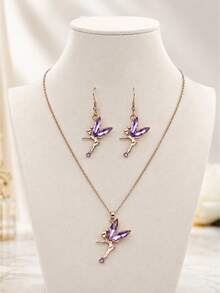 1 Set 3pcs Necklace & Earrings Set, KC Gold-Tone Rhinestone Inlaid, Fairy Elf Design, Iron Chain Zinc Alloy Pendant With Rhinestones, Cute Elegant Pastoral Style, Suitable For Daily Wear, Music Festivals, Gifts, Holiday Celebrations - Elves - View 14