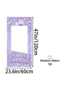1pc Purple Disco Style Happy Birthday Hollow Background Cloth, Birthday Party Photo Frame Hanging Backdrop With Mirror Ball, Star, Music Note Neon Print, Adult Birthday Party Living Room Wall Decor Prop - Music - View 11