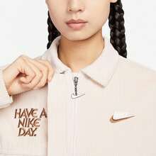 Nike 字母笑臉燈芯絨美式復古學院風 舒適翻領休閒運動夾克 女款 粉紅色 - 粉色 - 查看 4