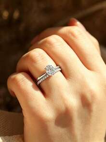 2pcs Oval Zirconia Engagement Wedding Ring Set,Great Jewelry Gift For Women,Promise Rings,Eternity Rings,Valentine's Day,Mother's Day,Everyday Wear - A - View 9