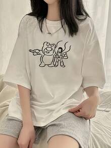 200g 100% Cotton T-Shirt, 2026 Summer Fashion Printed Short-Sleeve T-Shirt, Couple Style, Innerwear, Outerwear, Office Casual Round Neck Short-Sleeve Top - White - View 1