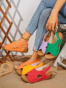 Plus Size Women's Fashionable Comfortable Lace-Up Wedge Sandals - Orange - View 7