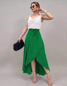 Long Wrap Skirt With Tie-Up Fashion Blogger - Green - View 3