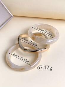 LADYCOCO 3pcs/Set Gelang Resin Akrilik Tebal Bergaya Vintage dengan Gelang Asimetris Bergelombang Emas untuk Wanita, Cocok untuk Pesta dan Pemakaian Sehari-hari - MultiWarna - View 3