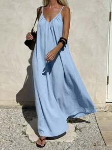 Vestido de Primavera/Verano con Escote en V y Espalda Descubierta, Estilo Bohemio, Playa, Boda, Uso Diario - Lavado ligero - Ver 3