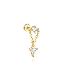 EleRunis 1PC 925 Sterling Silver Kite Stud Flat Back Labret Conch Tragus Cartilage Helix Threaded Piercing Punk Fine Jewelry For Daily Wear Party - Gold - View 3