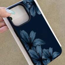 1pc TPU Material Blue Background Lily Flower Pattern Phone Case Compatible With IPhone 17 Pro Max/17/16 Pro Max/15/13/12/11/ S20 FE/A15/S24/A55/ Note 11/Note 12/Note 13 Pro Full Coverage Anti-Fall Soft Shell Phone Protective Cover - Black - View 4